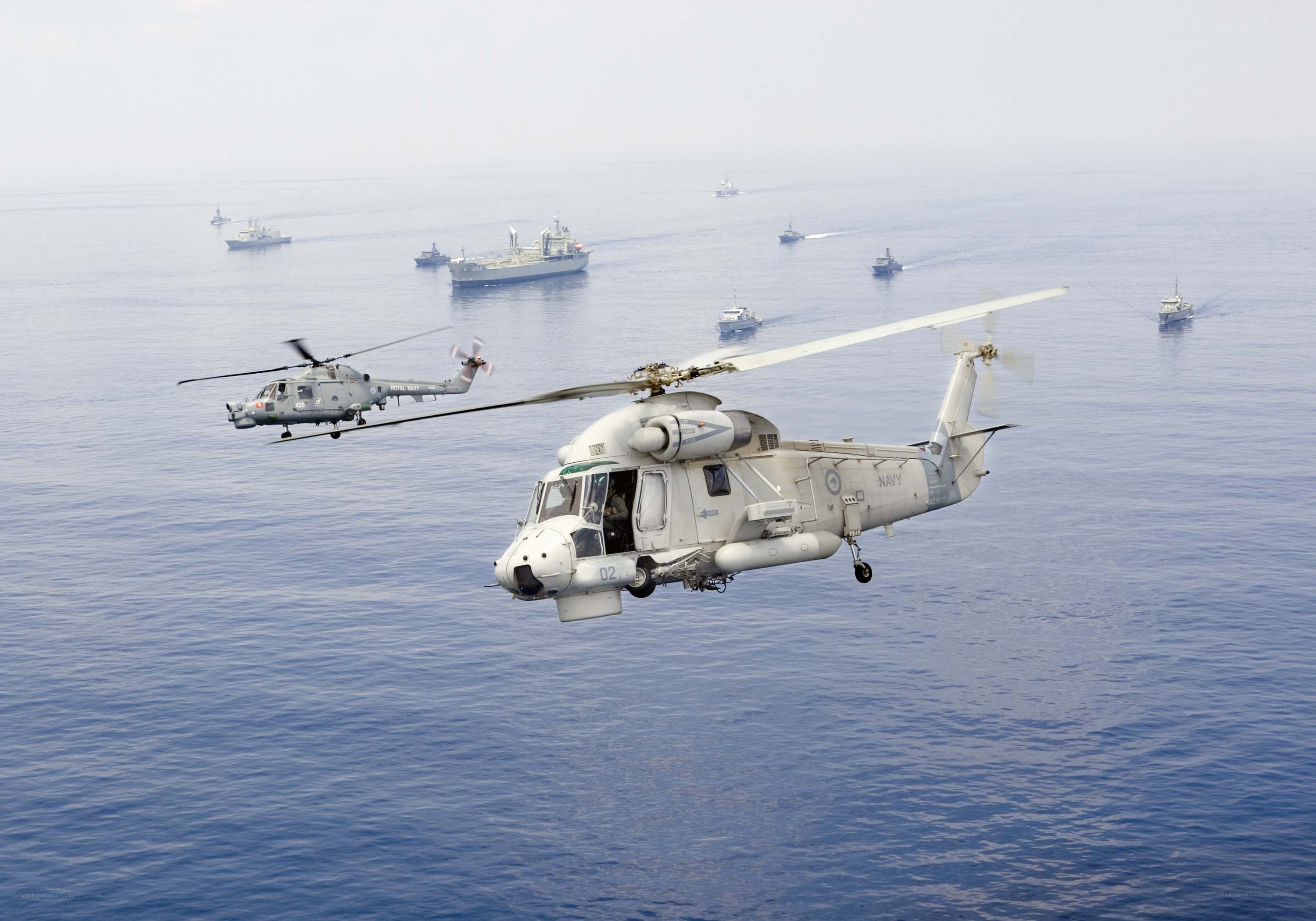Helicopters over naval fleet
