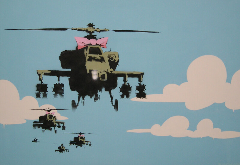 Helicopters with Bows — Blue, Satirical, Illustration