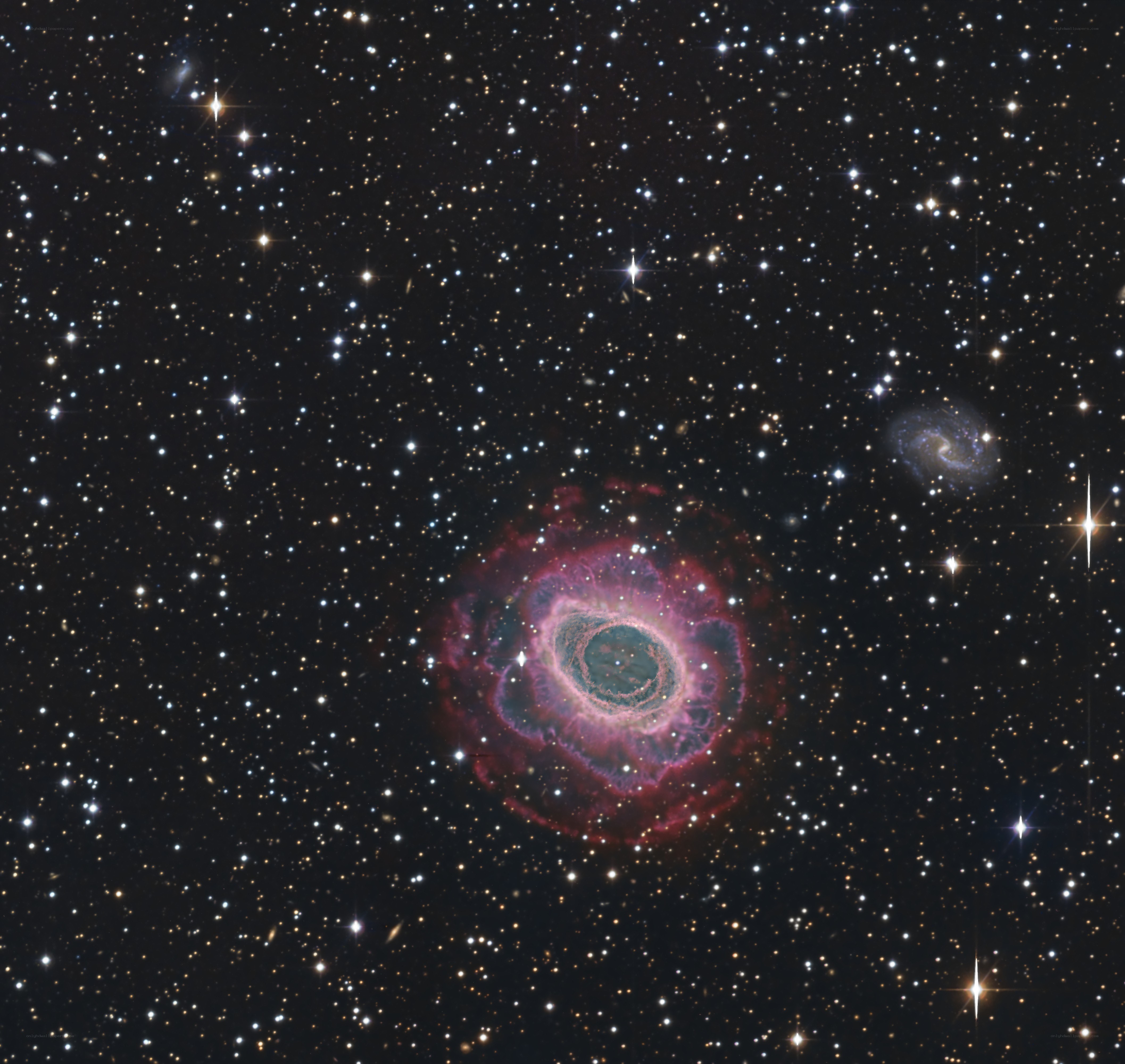 Helix Nebula and spiral galaxy