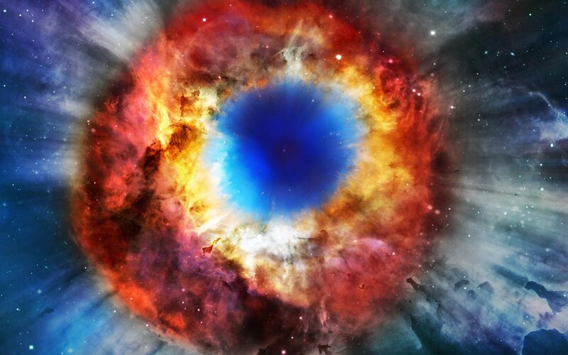 Helix Nebula — Blue, Dramatic, Photograph, Stars, Gas Clouds, Space, Red