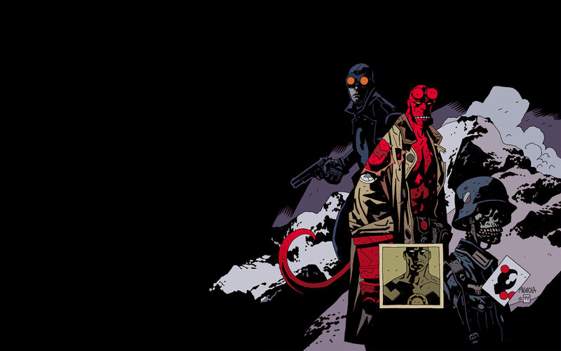 Hellboy and allies in a snowy landscape