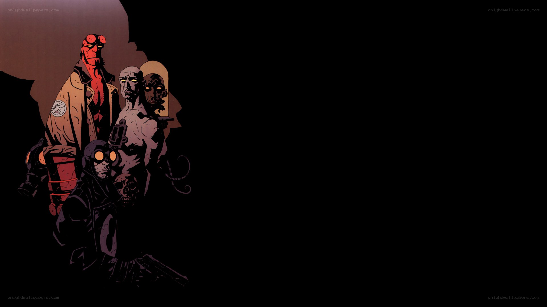 Hellboy and allies in dark scene
