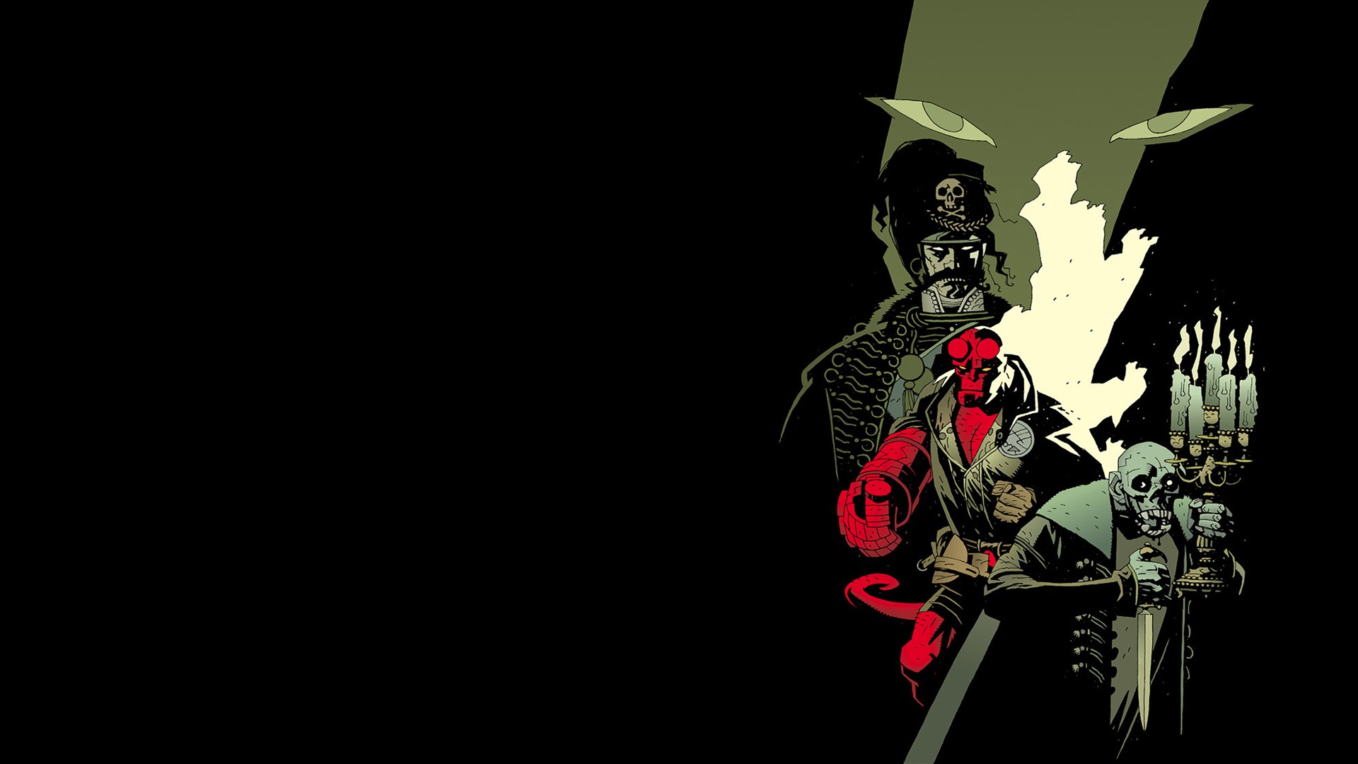 Hellboy and allies in dark scene