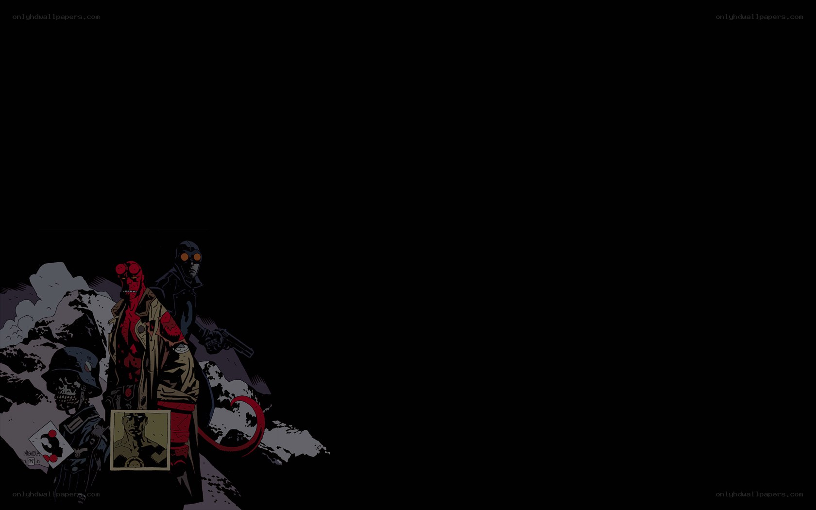 Hellboy and allies in dark scene