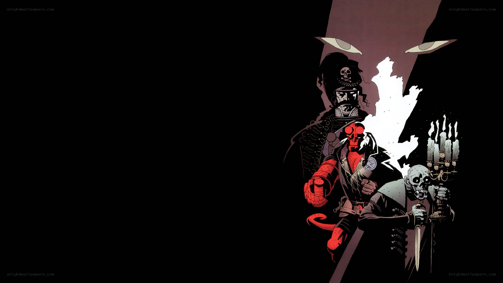 Hellboy and allies in dark scene