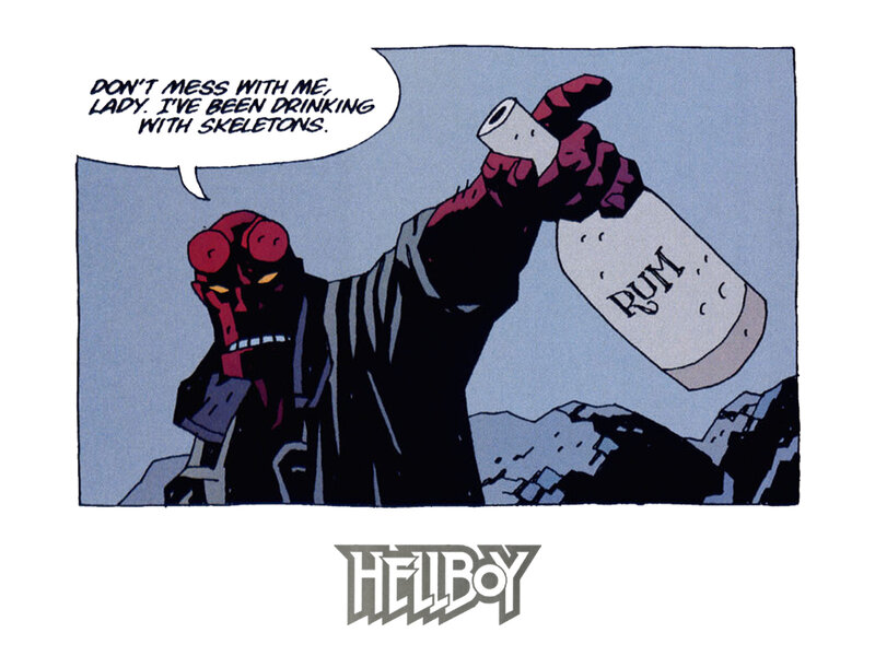 Hellboy drinking rum