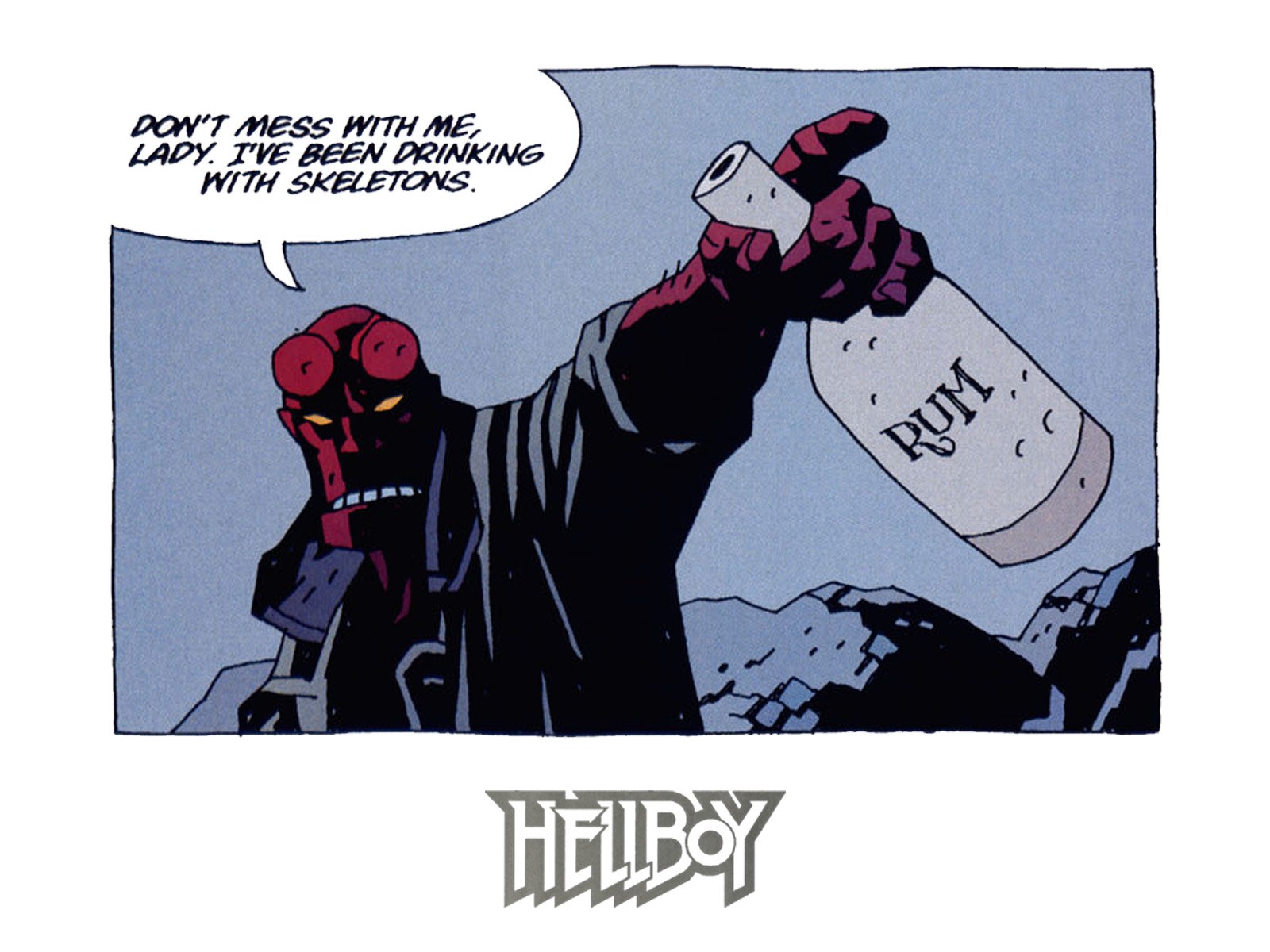 Hellboy drinking rum
