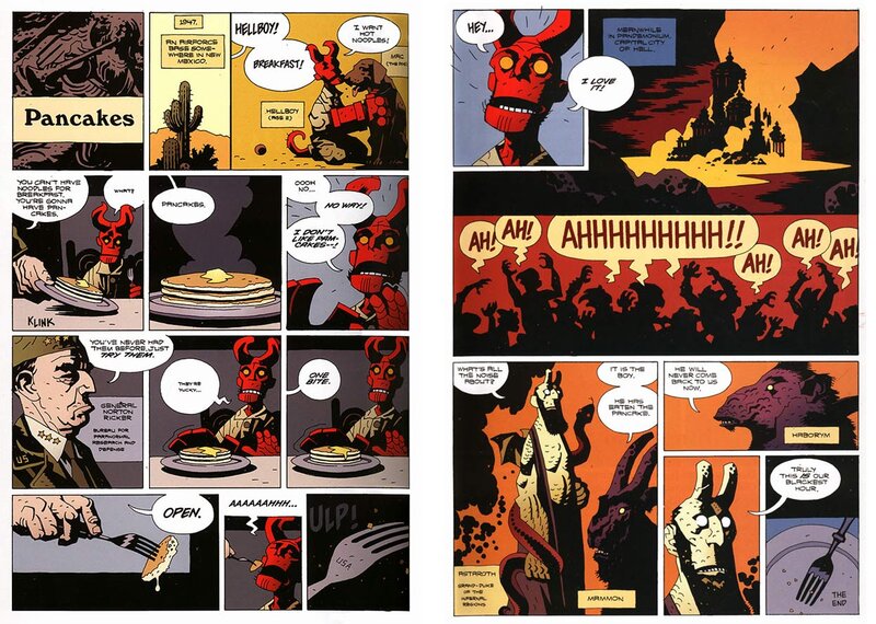 Hellboy eats pancakes