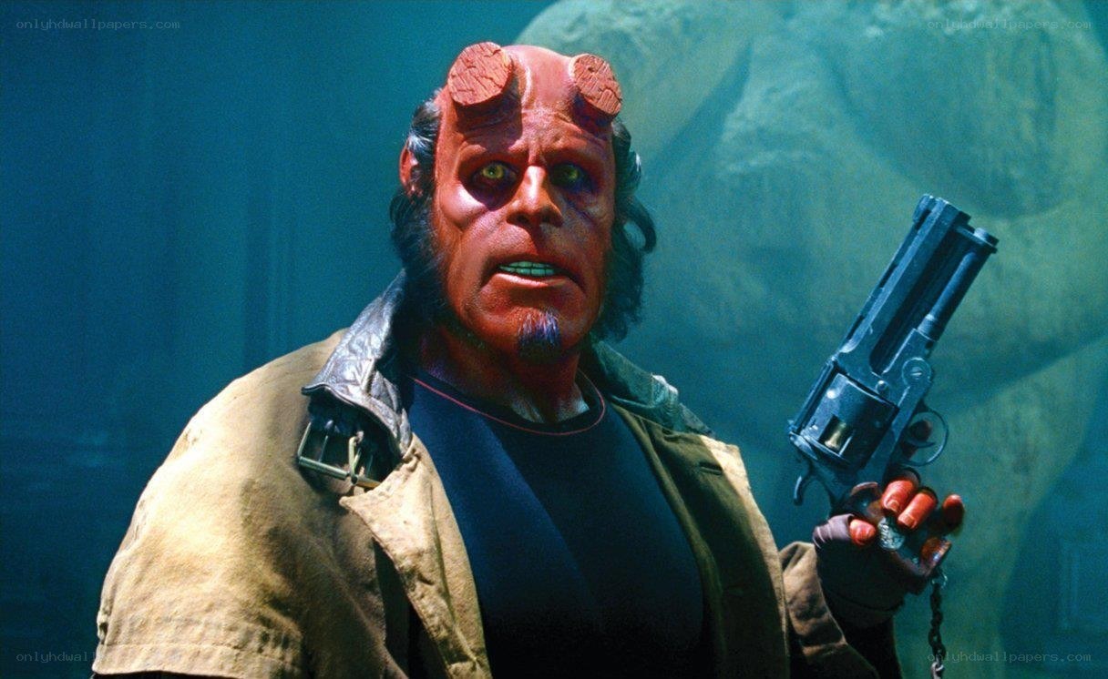 Hellboy holding a revolver