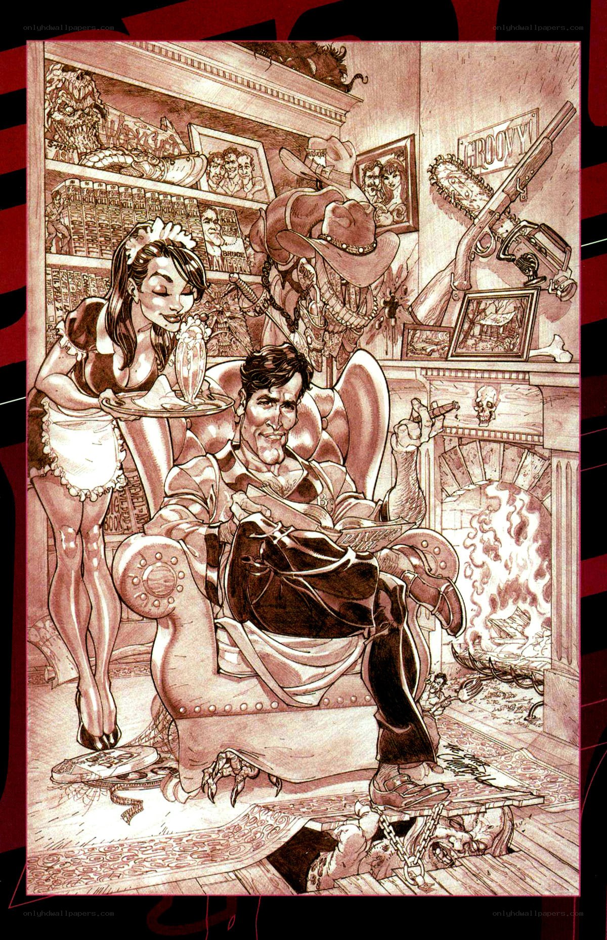 Hellboy in a cozy room