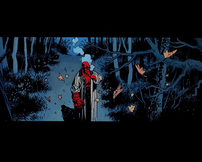 Hellboy in a dark forest