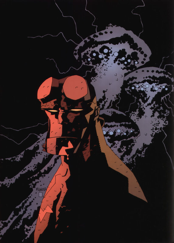 Hellboy in a dark landscape