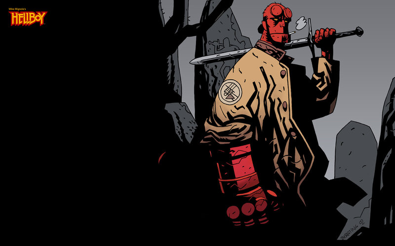 Hellboy in a graveyard