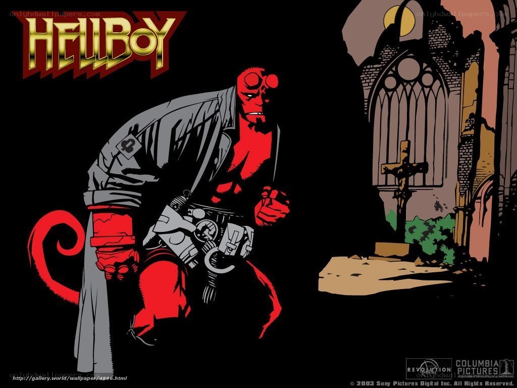 Hellboy in a graveyard