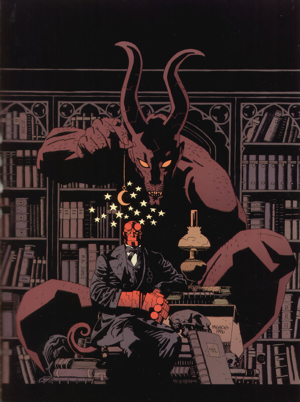 Hellboy in a library