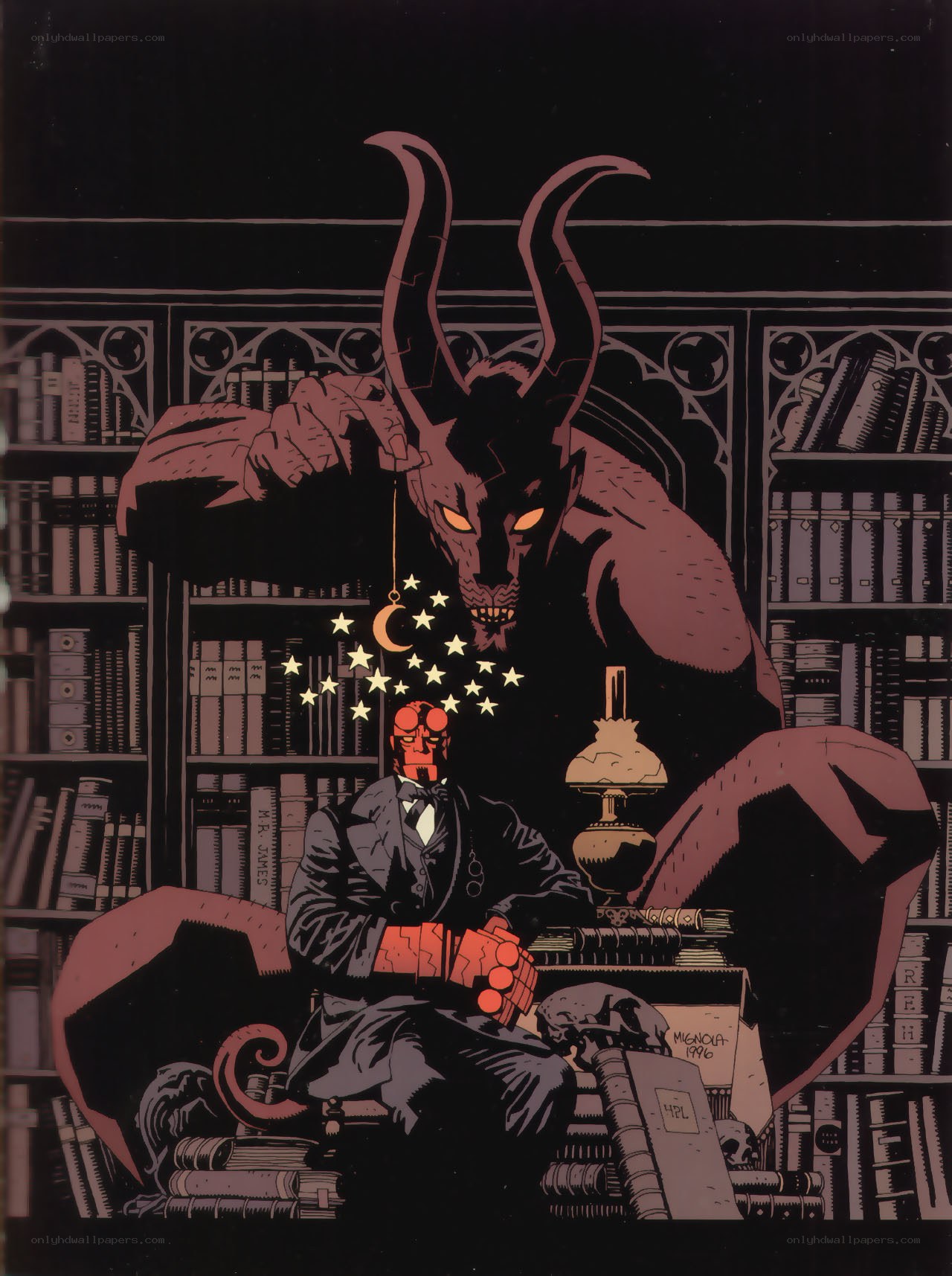 Hellboy in a library