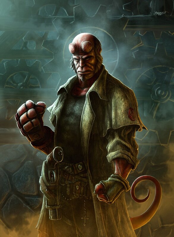 Hellboy in a mechanical chamber