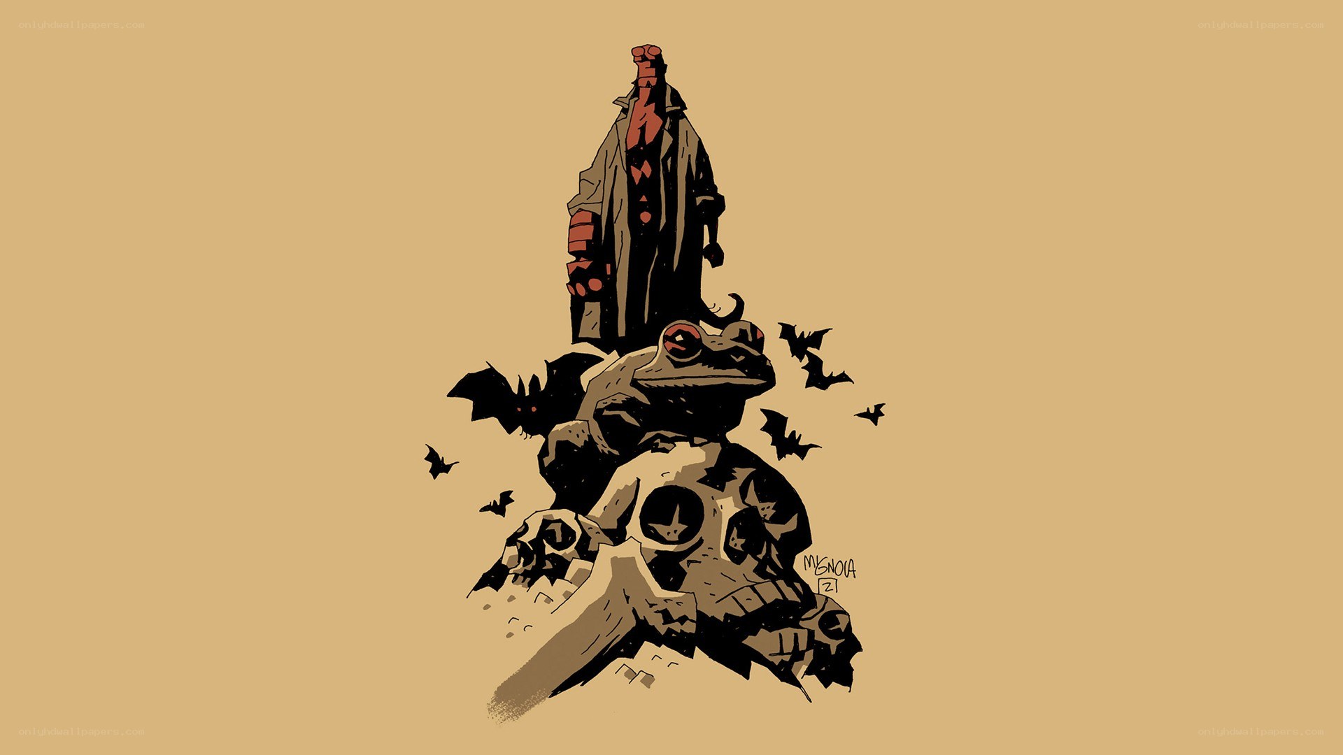Hellboy on a skull throne
