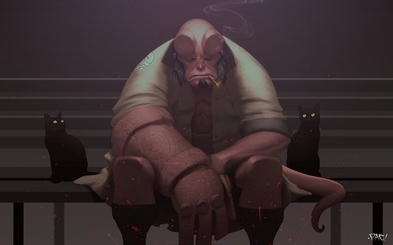 Hellboy Sitting on Bench