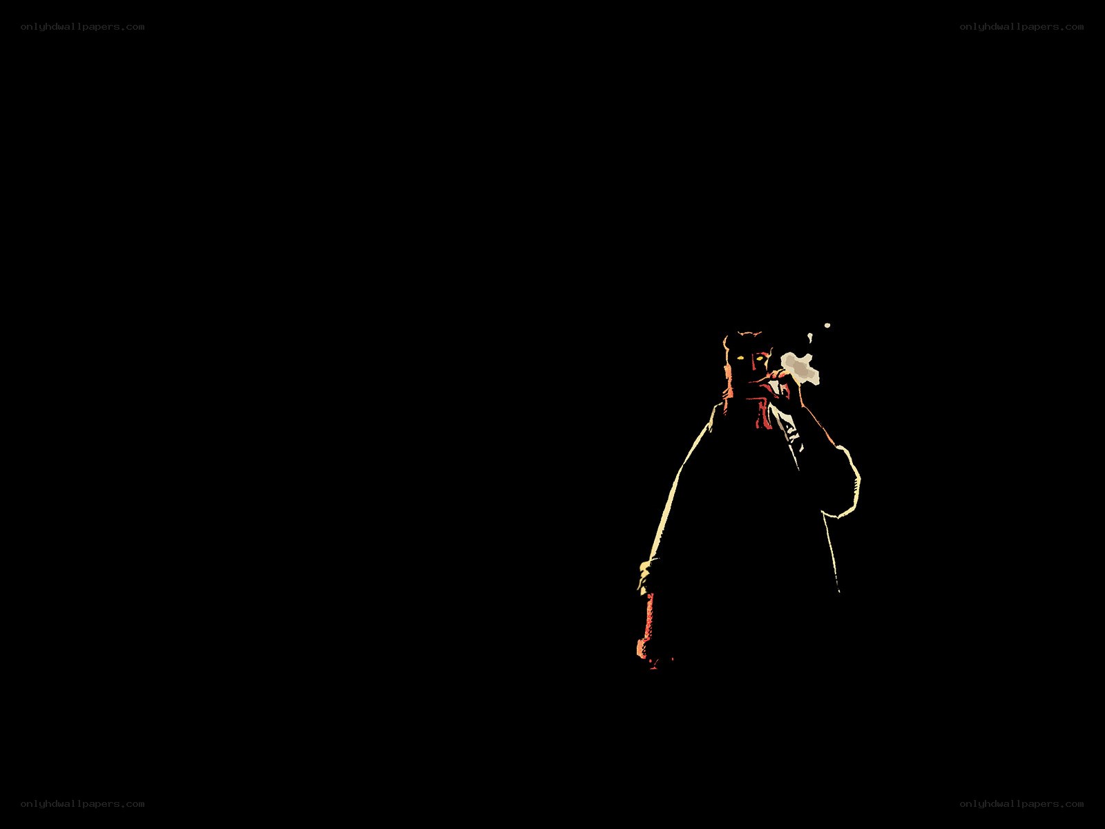 Hellboy smoking in the dark