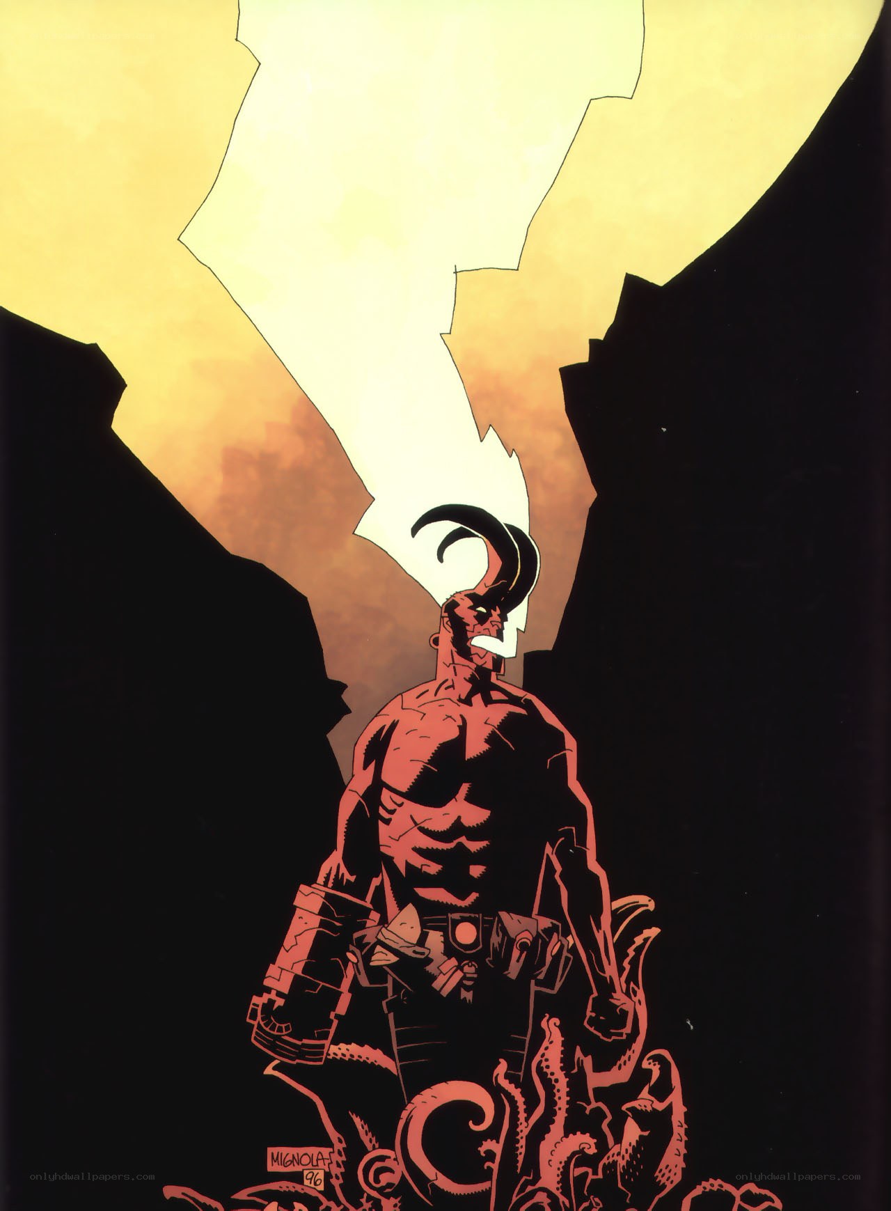 Hellboy stands in a canyon