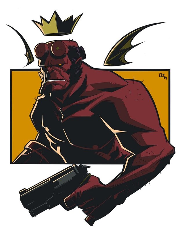 Hellboy with crown and gun