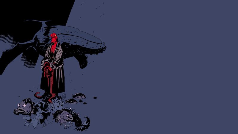 Hellboy with whale and fish