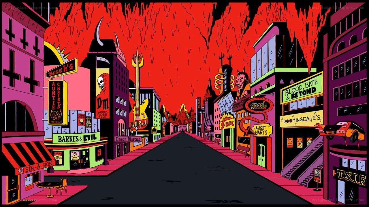 Hellish city street scene