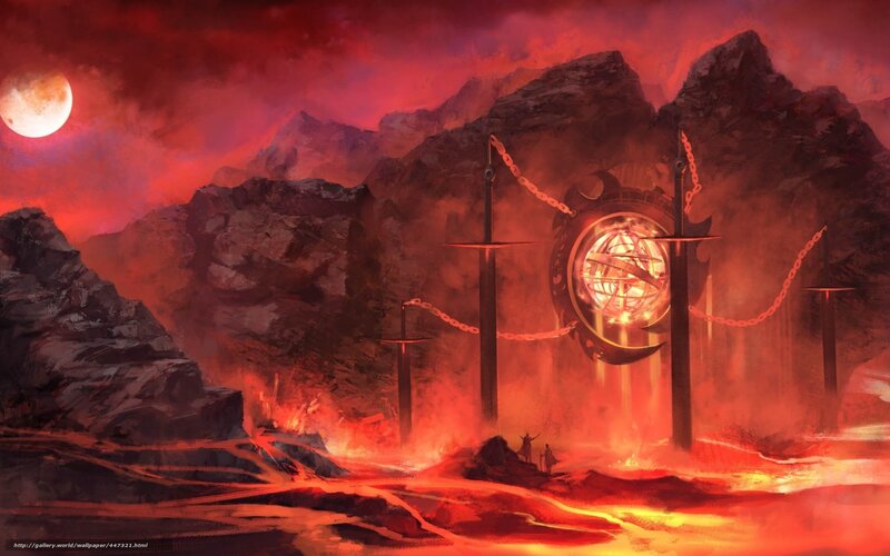 Hellish landscape with portal