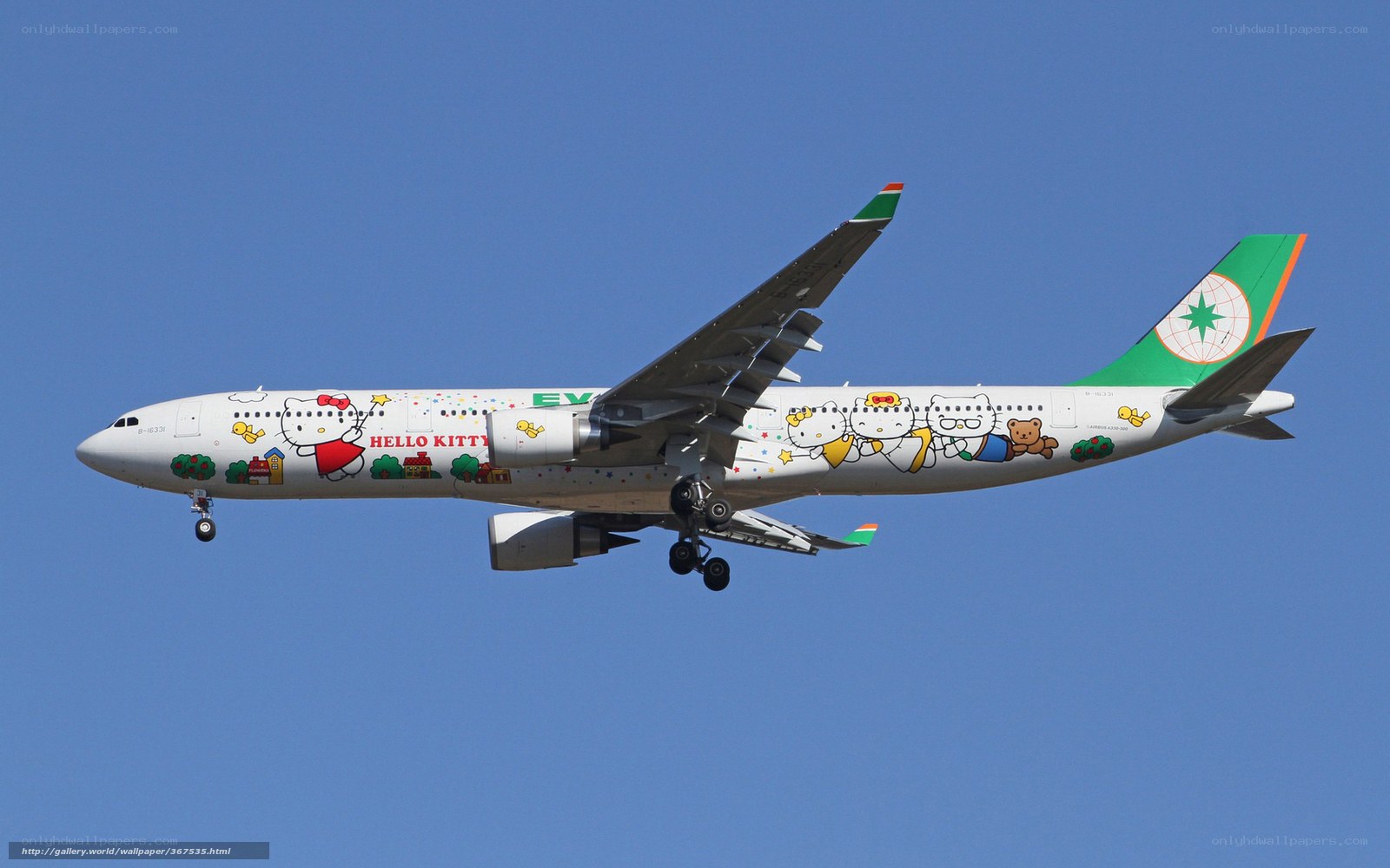 Hello Kitty airplane in flight