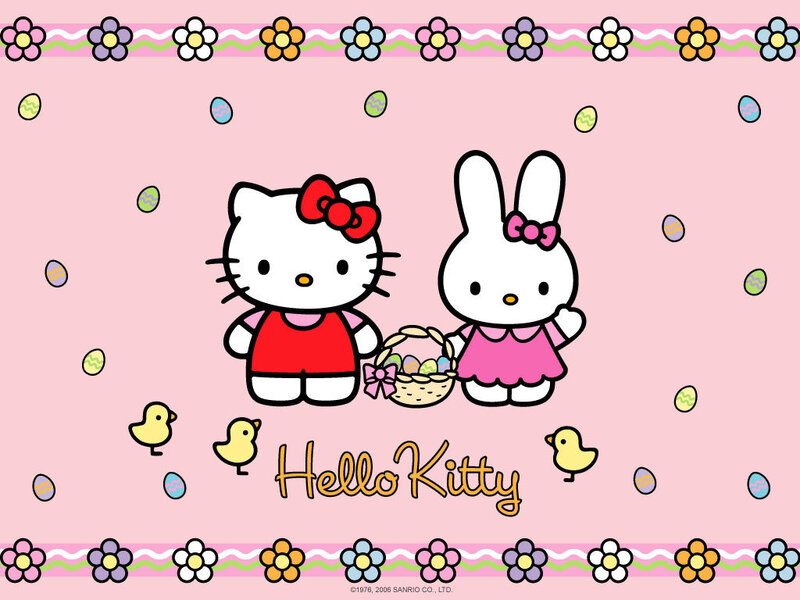 Hello Kitty and a Bunny — Pink, Cheerful