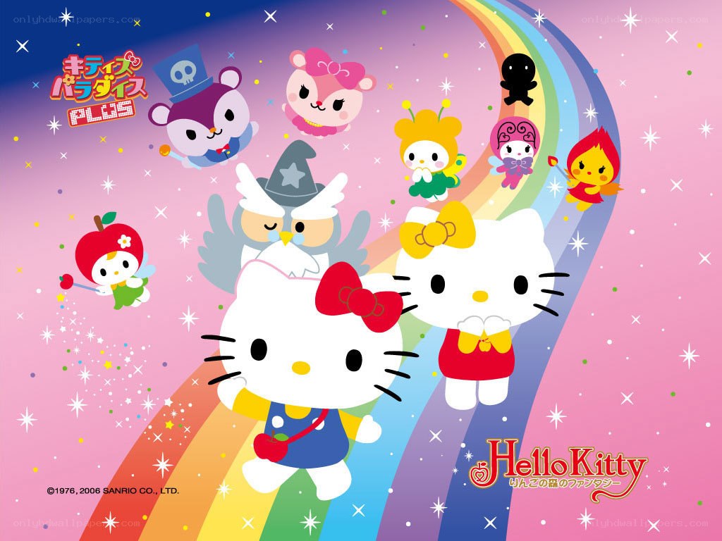 Hello Kitty and friends on a rainbow