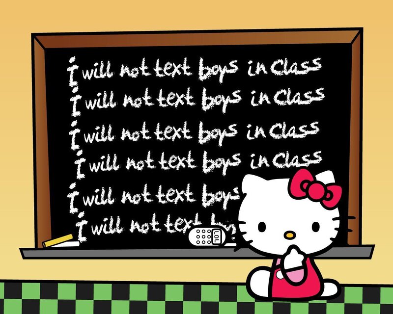 Hello Kitty at the chalkboard