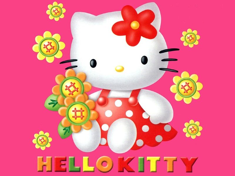 Hello Kitty Character — Pink, Cheerful, Illustration, Flowers, Dress