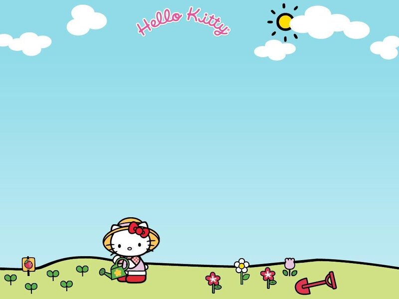 Hello Kitty gardening scene