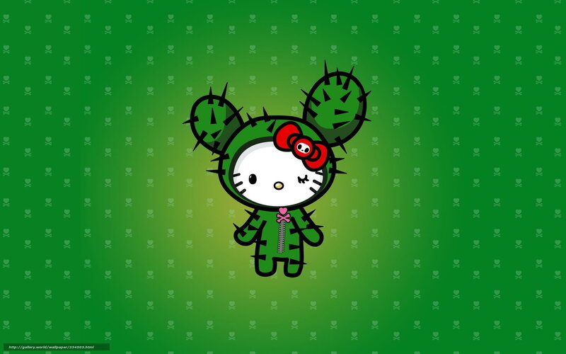 Hello Kitty in Cactus Suit — Green, Playful, Digital Art