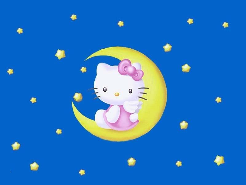 Hello Kitty on a crescent moon