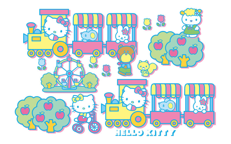 Hello Kitty train and park scene
