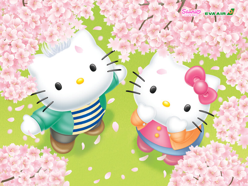 Hello Kitty under cherry blossoms