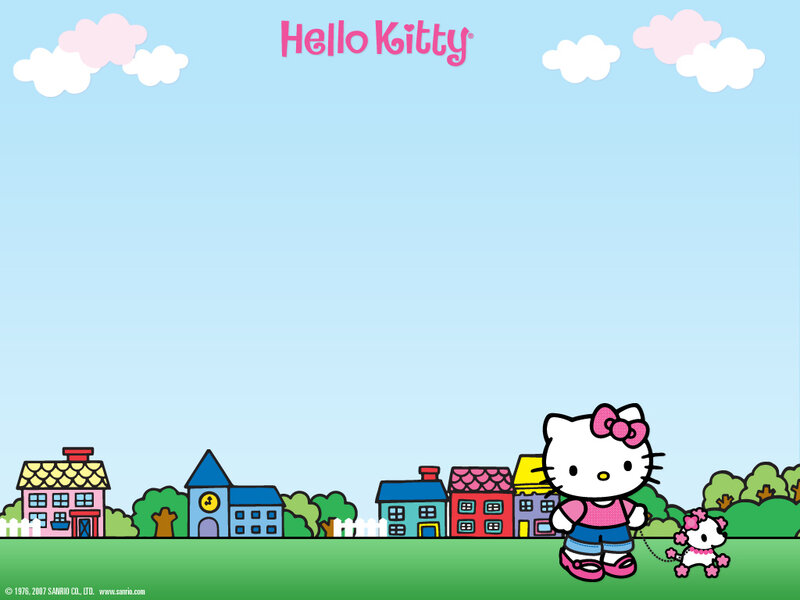 Hello Kitty walking with puppy