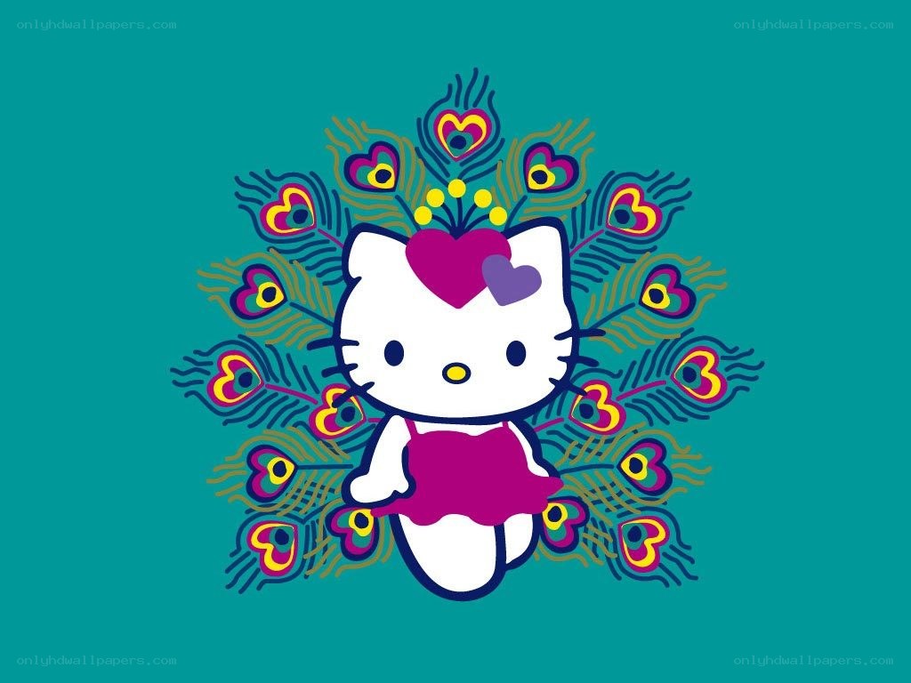 Hello Kitty with peacock feathers