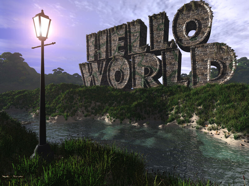 Hello World stone sculpture