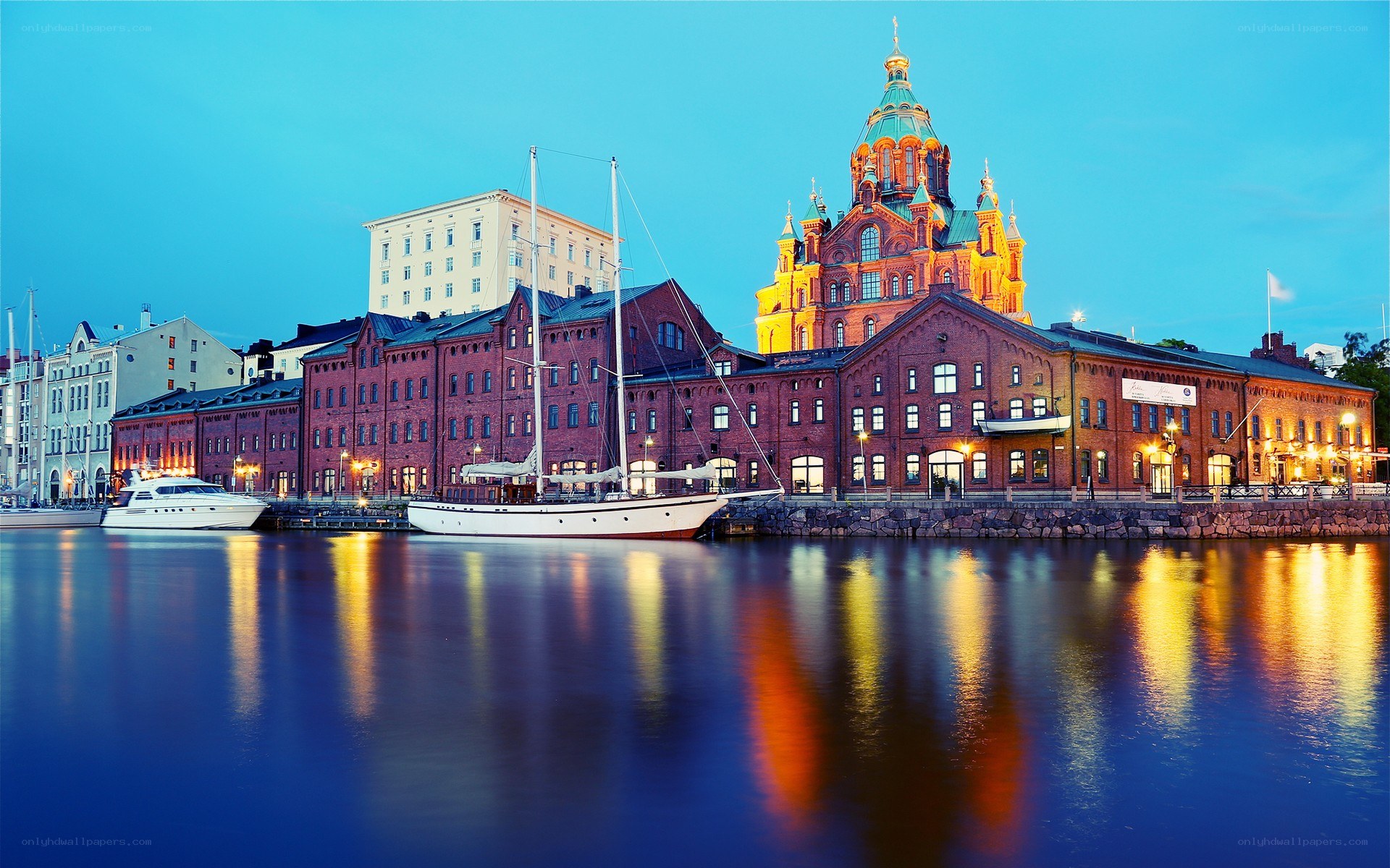 Helsinki harbor at dusk