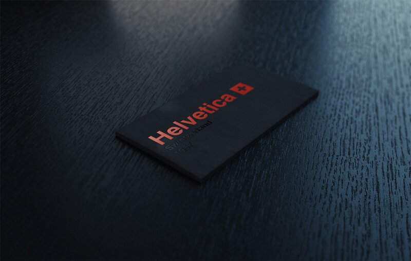 Helvetica logo on black card