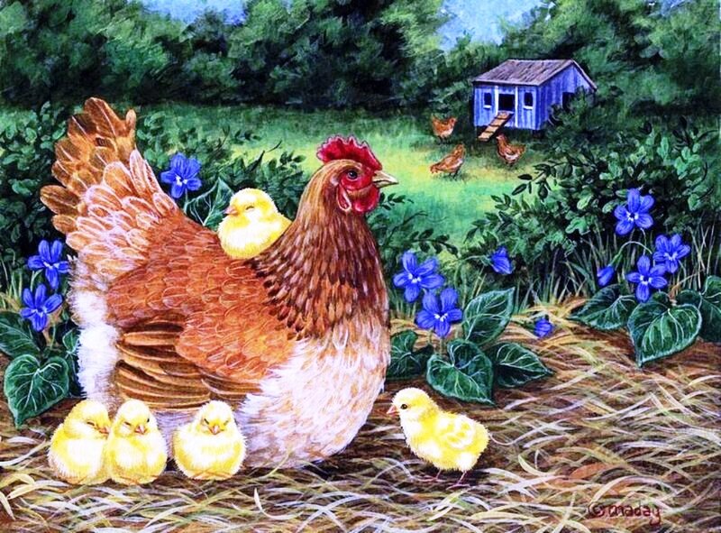 Hen with Chicks — Brown