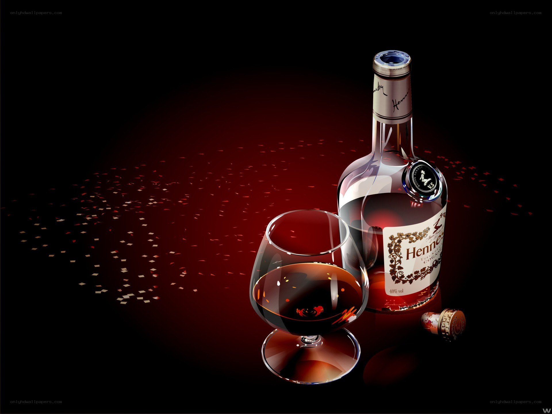 Hennessy bottle and glass