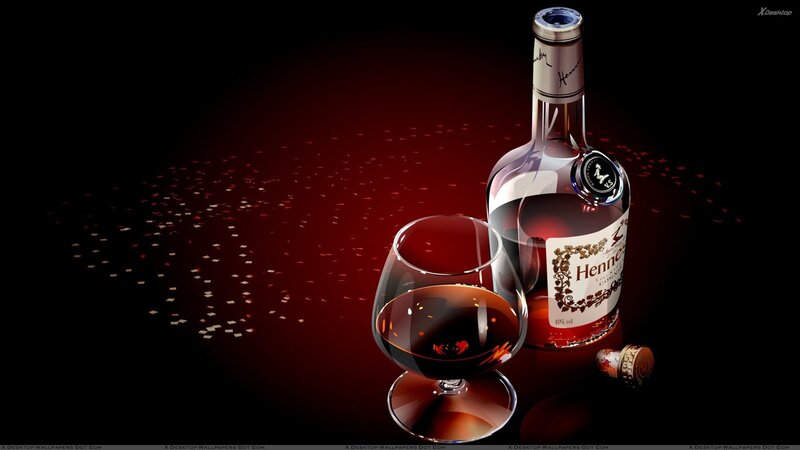 Hennessy bottle and glass