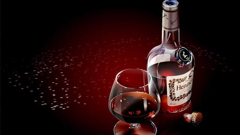 Hennessy Bottle and Glass — Red