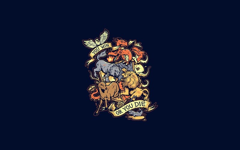 Heraldic Crest with Animals — Blue, Dramatic, Illustration, Lion