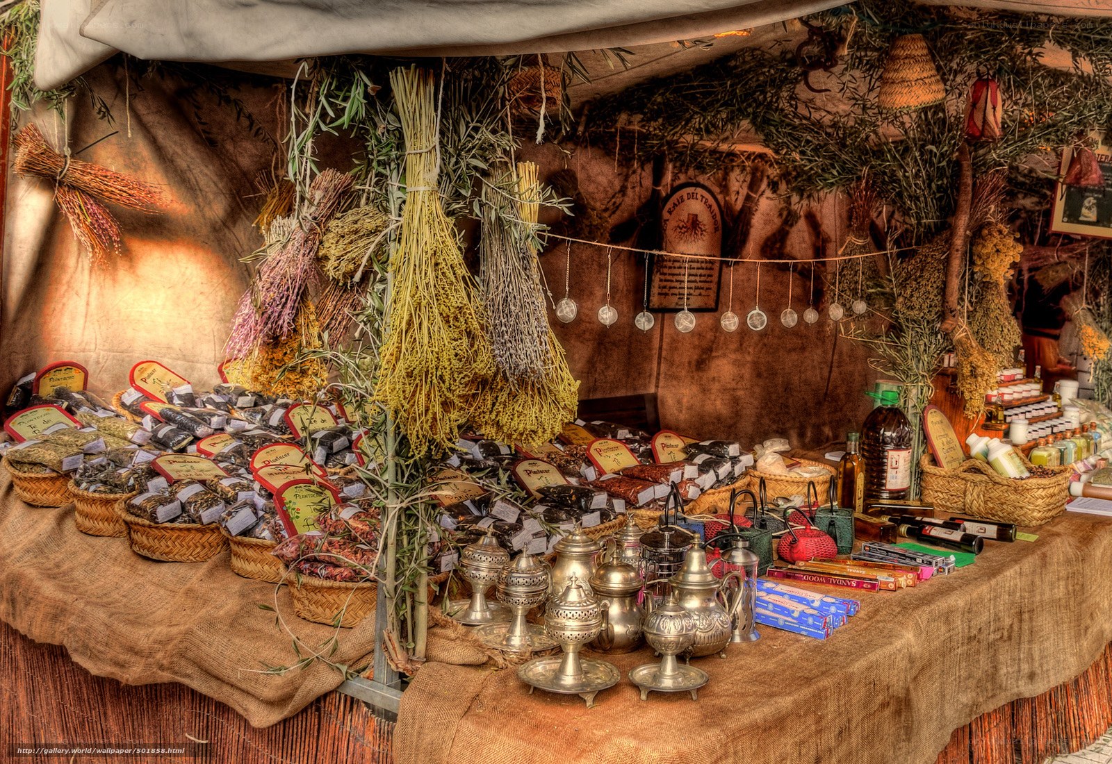 Herbal market stall display
